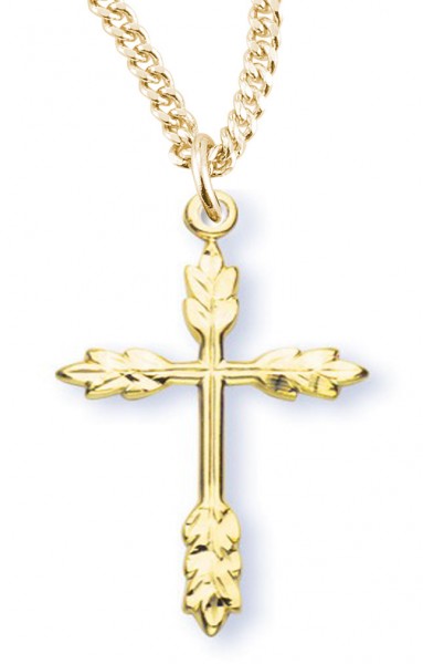 Women's 14kt Gold Plated Larger Wheat Sheaf Tips Cross Pendant + 18 Inch Gold Plated Chain &amp; Clasp - Gold-tone