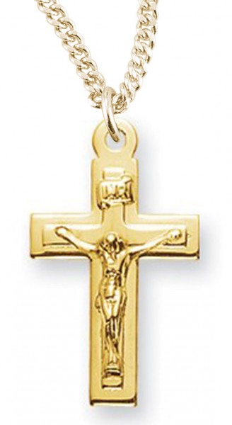 Girl's or Boy's 14kt Gold Over Sterling Silver Squared Crucifix Necklace + 13 Inch Gold Plated Chain &amp; Clasp - Gold-tone