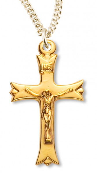 Women's 14kt Gold Plated Contemporary Crucifix Pointed Tips + 18 Inch Gold Plated Chain &amp; Clasp - Gold-tone