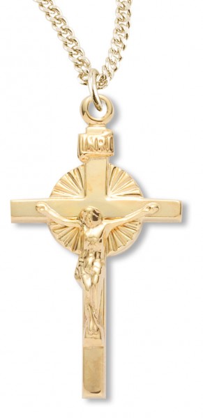 Women's 14kt Gold Over Sterling Silver Sunburst Center Crucifix Pendant + 18 Inch Gold Plated Chain &amp; Clasp - Gold-tone