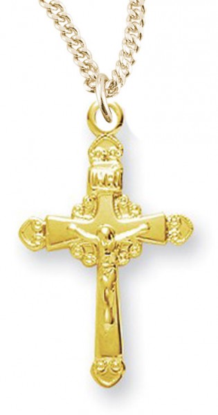 Women's 14kt Gold Over Sterling Silver Ornate Crucifix Pendant + 18 Inch Gold Plated Chain &amp; Clasp - Gold-tone