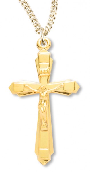 Women's 14kt Gold Over Sterling Silver Contemporary Crucifix Pointy Tips + 18 Inch Gold Plated Chain - Gold-tone