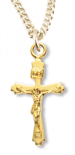 Women's 14kt Gold Over Sterling Silver Square Point Edge Crucifix + 18 Inch Gold Plated Chain &amp; Clasp - Gold-tone