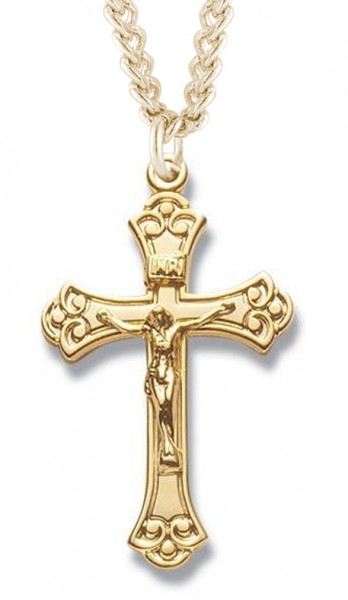 Women's 14kt Gold Over Sterling Silver Scroll Tip Crucifix + 18 Inch Gold Plated Chain &amp; Clasp - Gold-tone