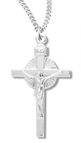 Women's Sterling Silver Polished Crucifix Necklace with Chain  Options - 18&quot; 2.2mm Stainless Steel Chain + Clasp