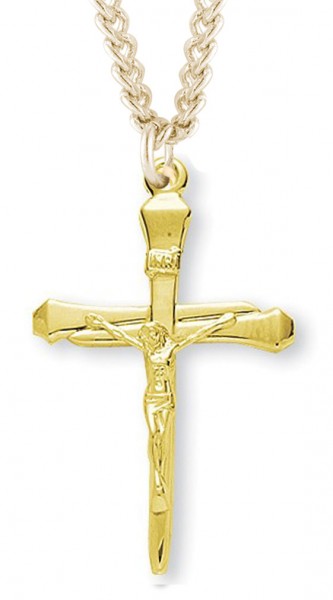 Men's 14kt Gold Over Sterling Silver Slimline Nail Crucifix Pendant + 24 Inch Gold Plated Endless Chain - Gold-tone