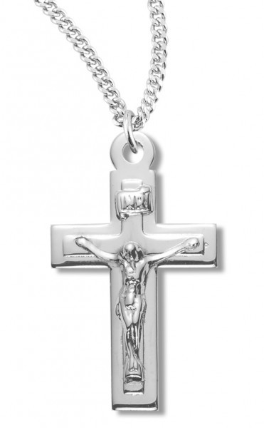 Women's Sterling Silver Plain Crucifix Necklace with Raised Center with Chain Options - 18&quot; 1.8mm Sterling Silver Chain + Clasp