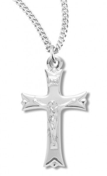 Women's Sterling Silver Crucifix Necklace with Chain Options - 18&quot; 1.8mm Sterling Silver Chain + Clasp