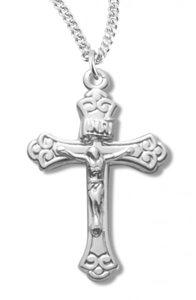 Women's Sterling Silver Floral Tipped Crucifix Necklace with Chain Options - 18&quot; 1.8mm Sterling Silver Chain + Clasp
