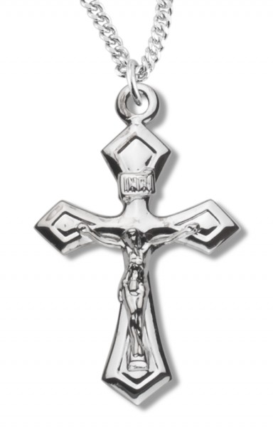 Women's Crucifix Necklace, Sterling Silver with Chain - 18&quot; 1.8mm Sterling Silver Chain + Clasp