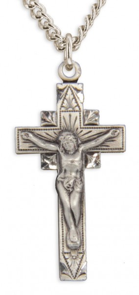 Men's Sterling Silver Crucifix Pendant Leaf Corner Points with Chain Options - 24&quot; 3mm Stainless Steel Endless Chain