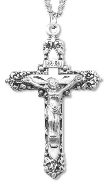 Men's Sterling Silver Filigree Cut Crucifix Necklace with Chain Options - 24&quot; 3mm Stainless Steel Endless Chain