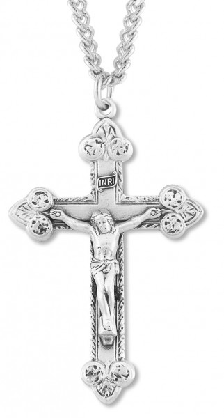 Men's Large Sterling Silver Elegant Tip Crucifix Necklace with Chain - Sterling Silver