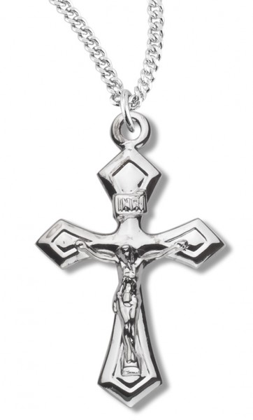 Women's Crucifix Necklace, Sterling Silver with Chain - 18&quot; 2.2mm Stainless Steel Chain + Clasp