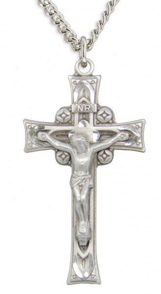 Men's Sterling Silver Celtic Crucifix Pendant with Chain Options - 24&quot; Sterling Silver Chain + Clasp