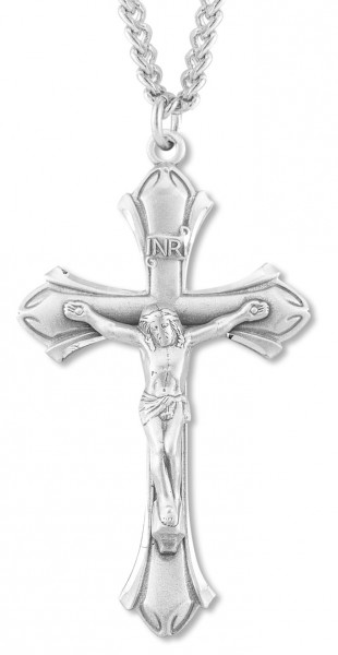Men's Large Pointed Edge Crucifix Necklace, Sterling Silver with Chain Options - 24&quot; 3mm Stainless Steel Chain + Clasp