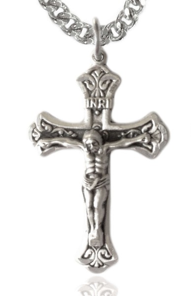 Crucifix Pendant, Sterling Silver - 24&quot; Sterling Silver Chain + Clasp
