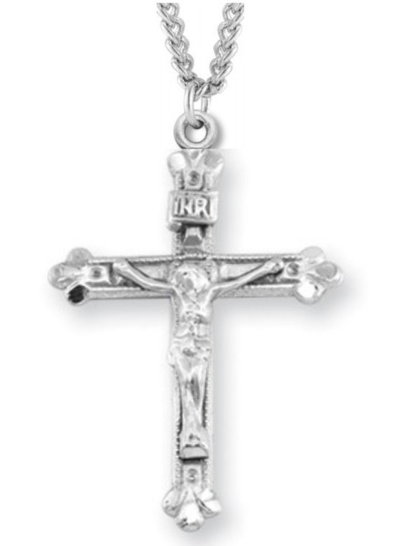 Women's or Boy's Crucifix Necklace with Beaded Border, Sterling Silver with Chain - 20&quot; 2.2mm Stainless Steel Chain with Clasp