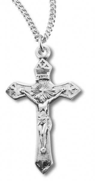 Women's Sterling Silver Etched Cross Tip Crucifix Necklace with Chain Options - 18&quot; 1.8mm Sterling Silver Chain + Clasp