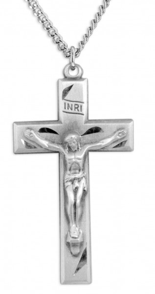 Men's Sterling Silver Traditional Crucifix Necklace with Chain Options - 24&quot; 3mm Stainless Steel Chain + Clasp