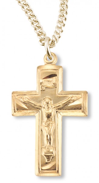 Women's 14kt Gold Over Sterling Silver Small Crucifix Necklace with Etching + 18 Inch Gold Plated Chain &amp; Clasp - Gold-tone