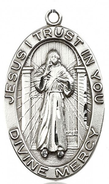 Divine Mercy Medal, Sterling Silver - No Chain