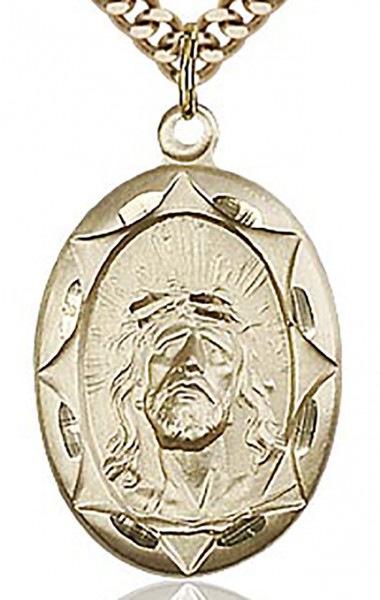 Ecce Homo Medal, Gold Filled - 24&quot; 2.4mm Gold Plated Endless Chain
