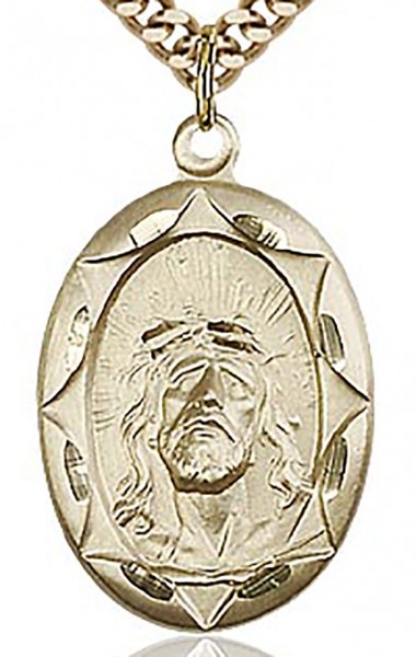 Ecce Homo Medal, Gold Filled - 24&quot; 2.4mm Gold Plated Chain + Clasp