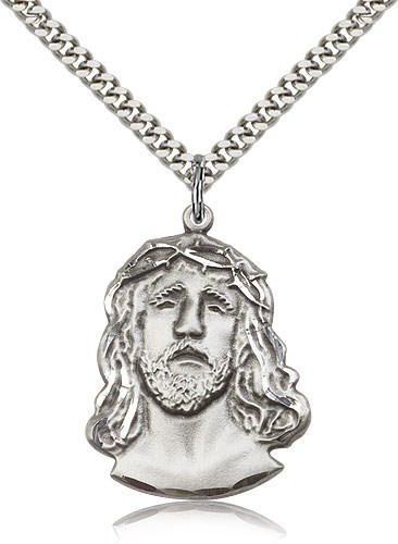 Ecce Homo Medal, Sterling Silver - 24&quot; 2.4mm Rhodium Plate Chain + Clasp