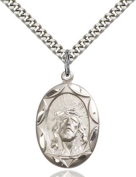 Ecce Homo Medal, Sterling Silver - 24&quot; 2.2mm Sterling Silver Chain + Clasp