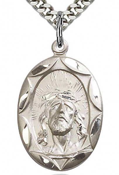 Ecce Homo Medal, Sterling Silver - 24&quot; 2.4mm Rhodium Plate Chain + Clasp