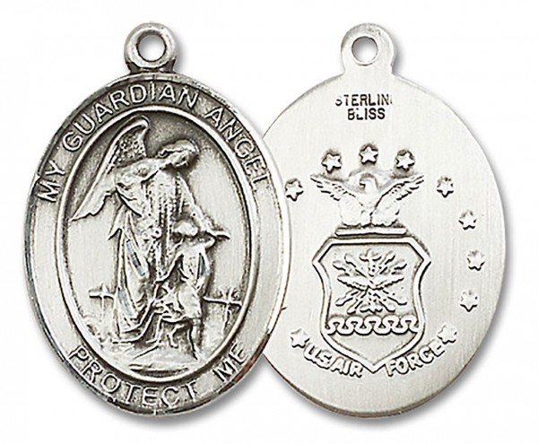 Guardian Angel Air Force Medal, Sterling Silver, Large - No Chain