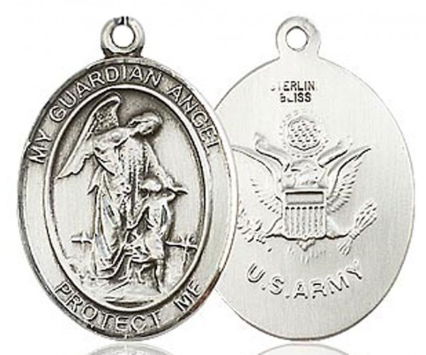 Guardian Angel Army Medal, Sterling Silver, Large - No Chain
