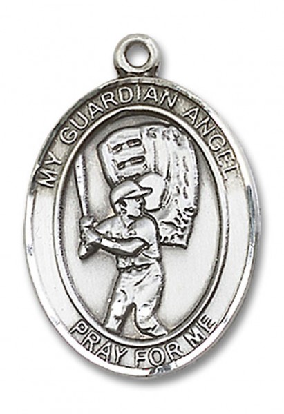 Guardian Angel Baseball Medal, Sterling Silver, Large - No Chain