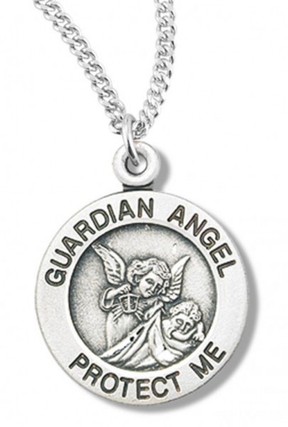 Women's Sterling Silver Round Guardian Angel Necklace with Chain Options - 18&quot; 1.8mm Sterling Silver Chain + Clasp