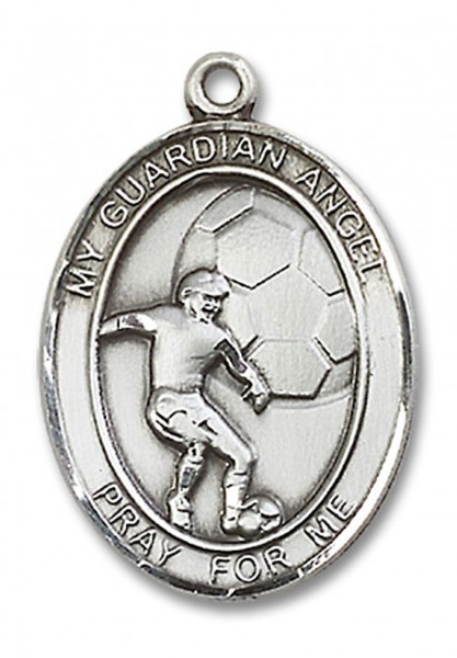 Guardian Angel Soccer Medal, Sterling Silver, Large - No Chain