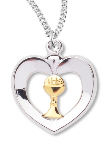 Women's Sterling Silver Two Tone Heart Necklace with Chain Options - 18&quot; 1.8mm Sterling Silver Chain + Clasp