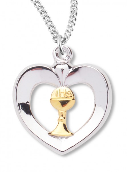 Women's Sterling Silver Two Tone Heart Necklace with Chain Options - 20&quot; 1.8mm Sterling Silver Chain + Clasp