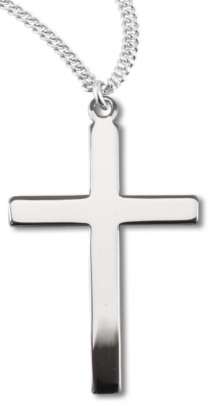 Women's or Boy's High Polish Cross Necklace Plain Sterling Silver with Chain - 20&quot; 2.2mm Stainless Steel Chain with Clasp