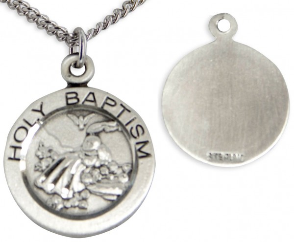 Youth Sterling Silver Baptism Necklace with Chain Options - 18&quot; 2.2mm Stainless Steel Chain + Clasp