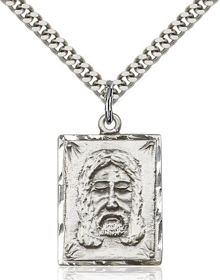 Holy Face Medal, Sterling Silver - 24&quot; 2.2mm Sterling Silver Chain + Clasp