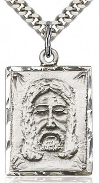 Holy Face Medal, Sterling Silver - 24&quot; 2.4mm Rhodium Plate Endless Chain