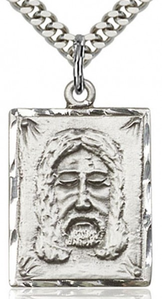 Holy Face Medal, Sterling Silver - 24&quot; 2.4mm Rhodium Plate Chain + Clasp