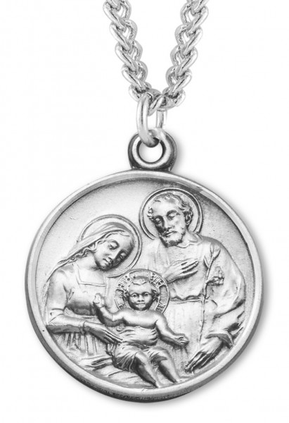 Men's Holy Family Necklace, Sterling Silver with Chain Options - 24&quot; 3mm Stainless Steel Endless Chain