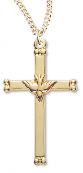 Women's 14kt Gold Over Sterling Silver Cross Necklace Dove Center Cross + 18 Inch Gold Plated Chain &amp; Clasp - Gold-tone