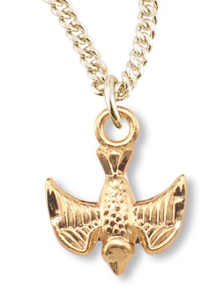 Youth Size 14kt Gold Plated Descending Dove Necklace + 16 Inch Gold Plated Chain &amp; Clasp - Gold-tone