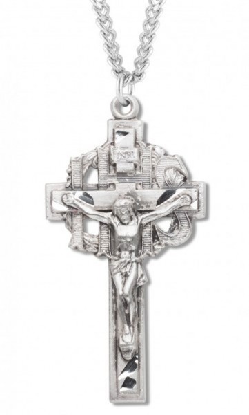 Men's Sterling Silver IHS Crucifix Necklace with Chain Options - 24&quot; 3mm Stainless Steel Endless Chain