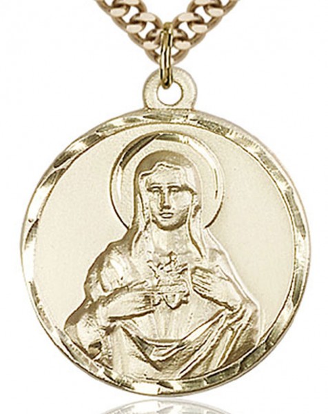 Immaculate Heart of Mary Medal, Gold Filled - 24&quot; 2.4mm Gold Plated Endless Chain