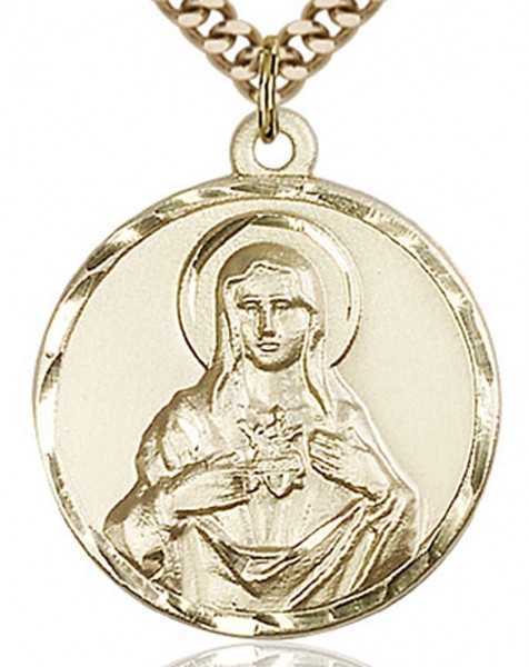 Immaculate Heart of Mary Medal, Gold Filled - 24&quot; 2.4mm Gold Plated Chain + Clasp