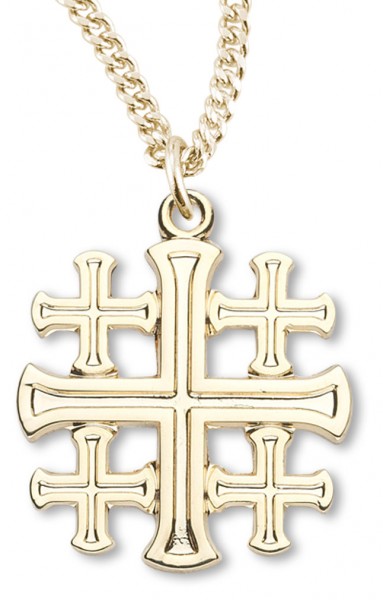 Women's 16kt Gold Plated High Polish Jerusalem Cross Necklace + 18 Inch Gold Plated Chain &amp; Clasp - Gold-tone